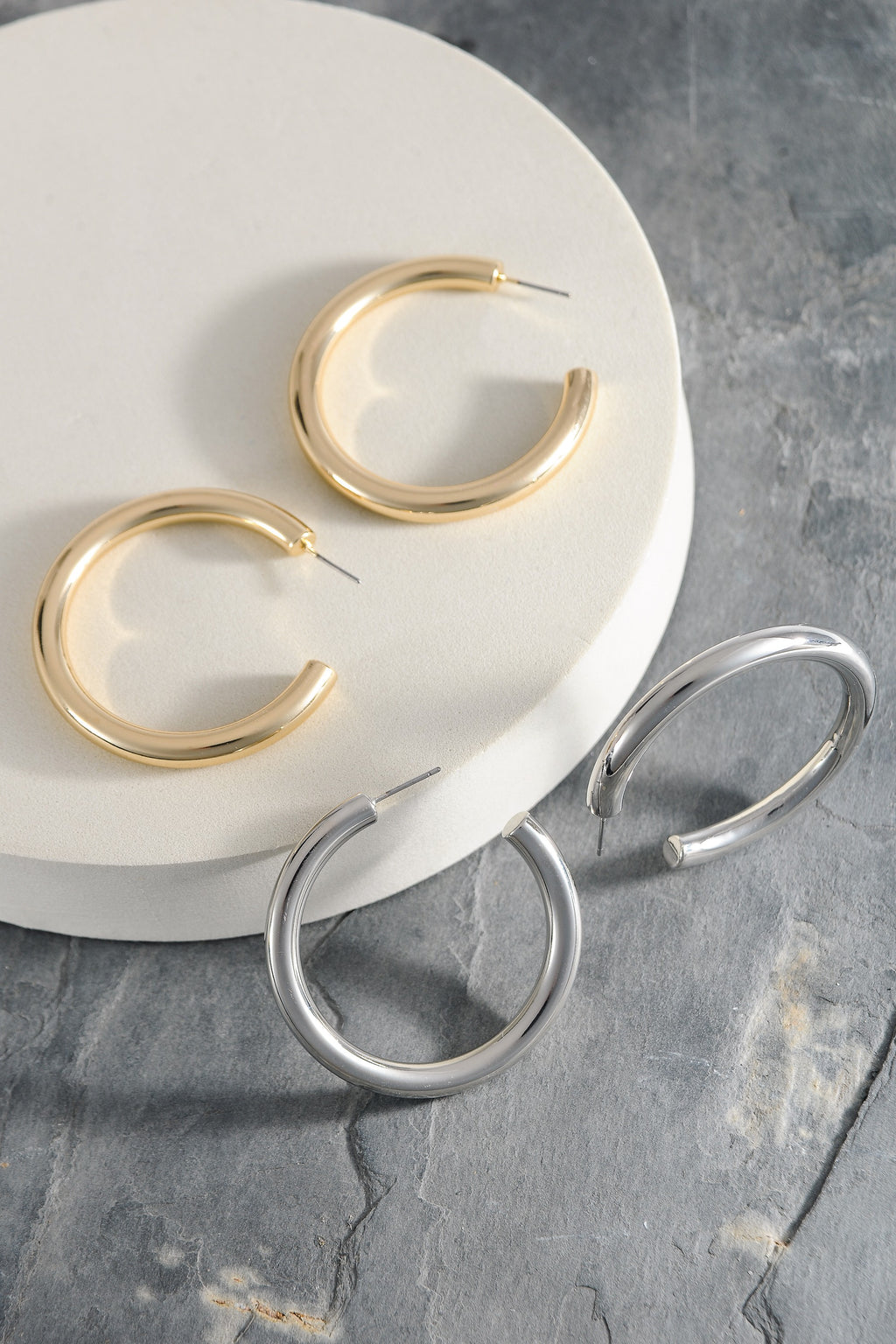 Chunk Hoop Earrings- Gold + Silver