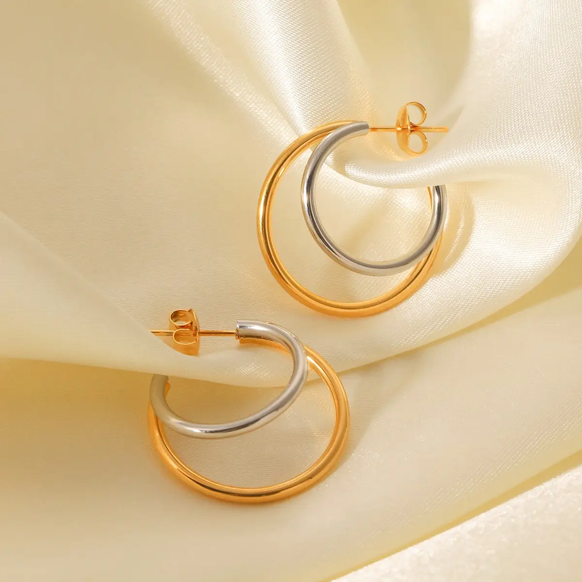 Hypoallergenic: 18K SS Two Tone Hoop