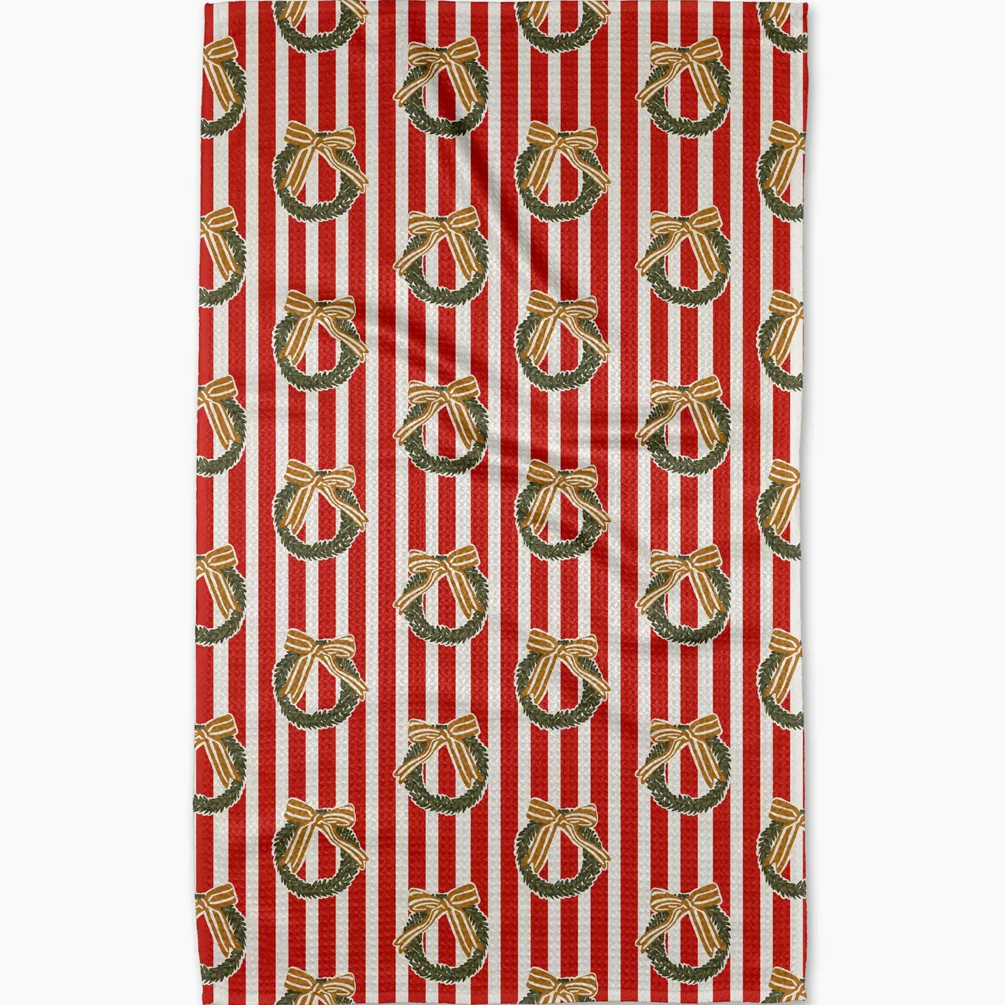 Red Wreaths Geometry Tea Towel