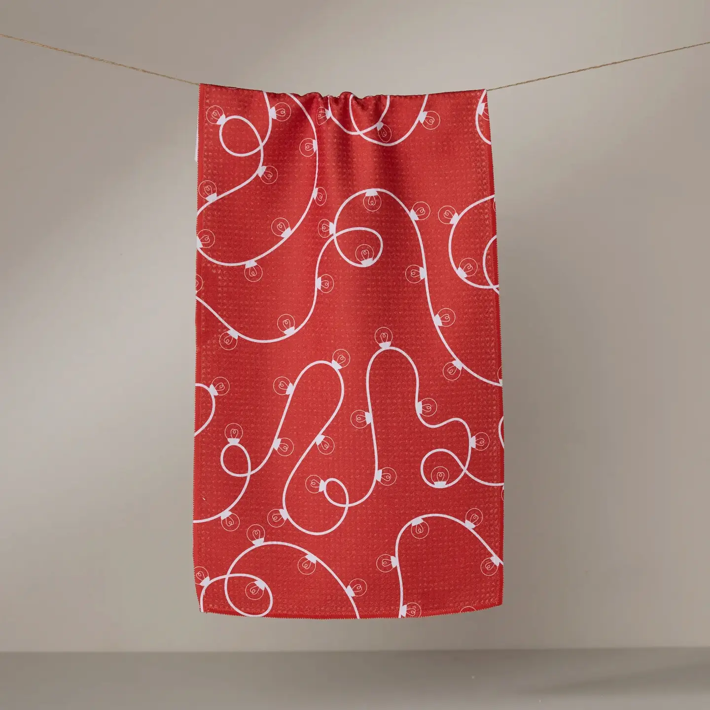 Red Holiday Lights Geometry Bar Towel