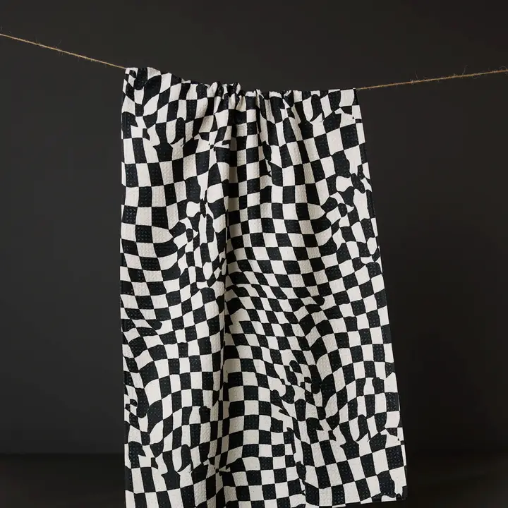 Glitchy Check Geometry Kitchen Tea Towel