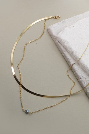 Snake Chain Pearl Layer Necklace