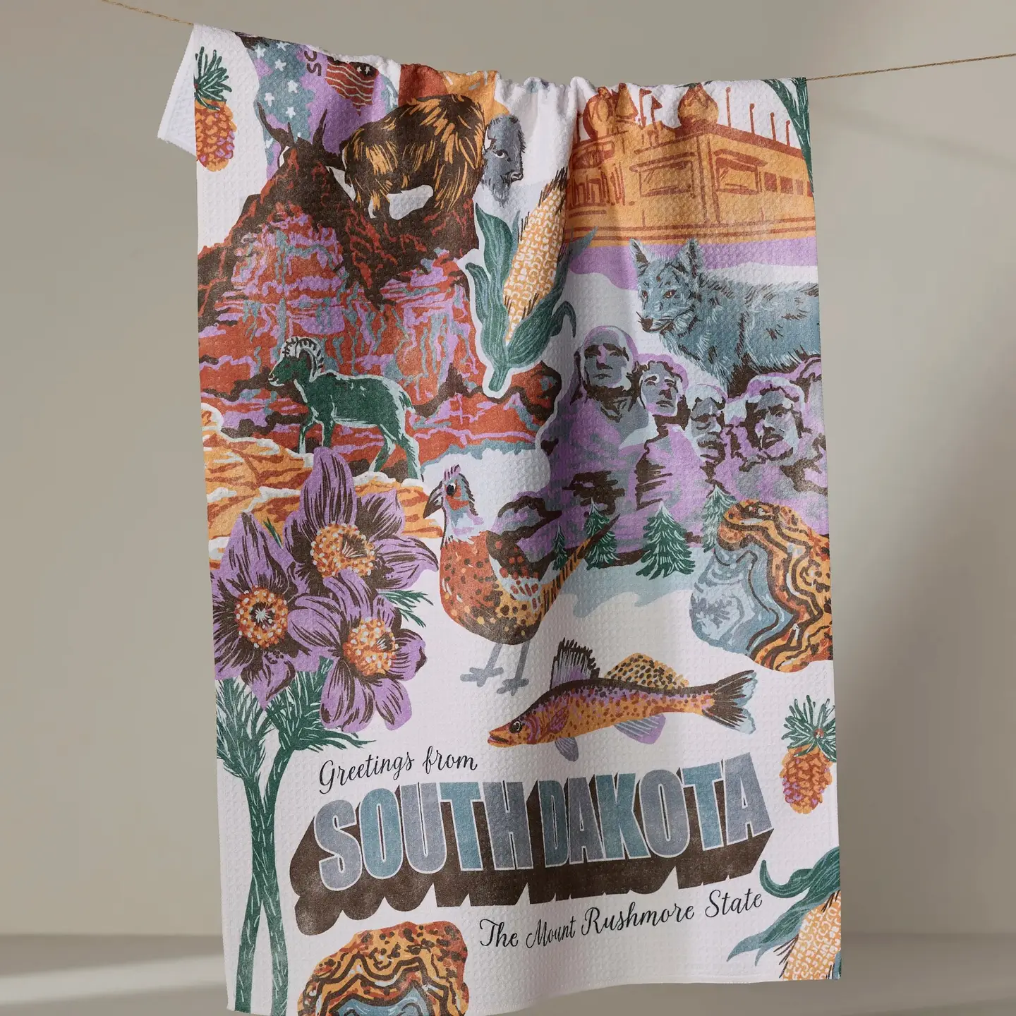 Greetings from South Dakota Geometry Tea Towel