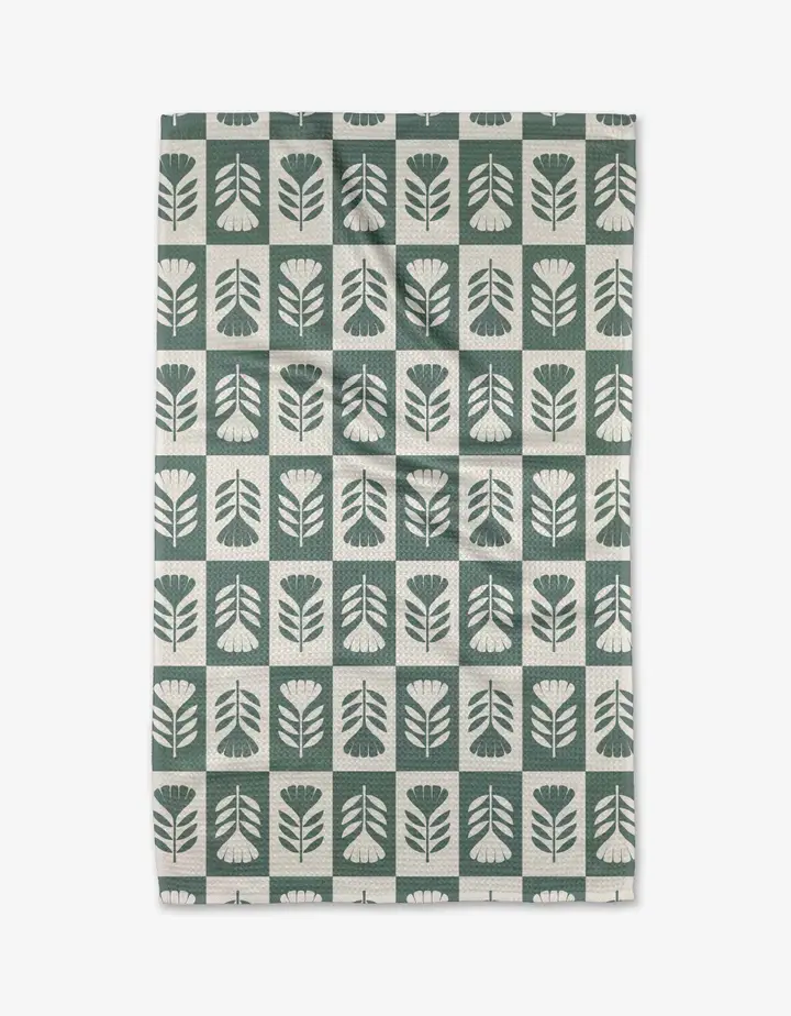 Geometry: Green Flower Patch Tea Towel