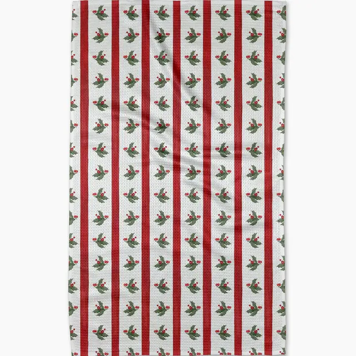 Christmas Holly Stripe Geometry Tea Towel